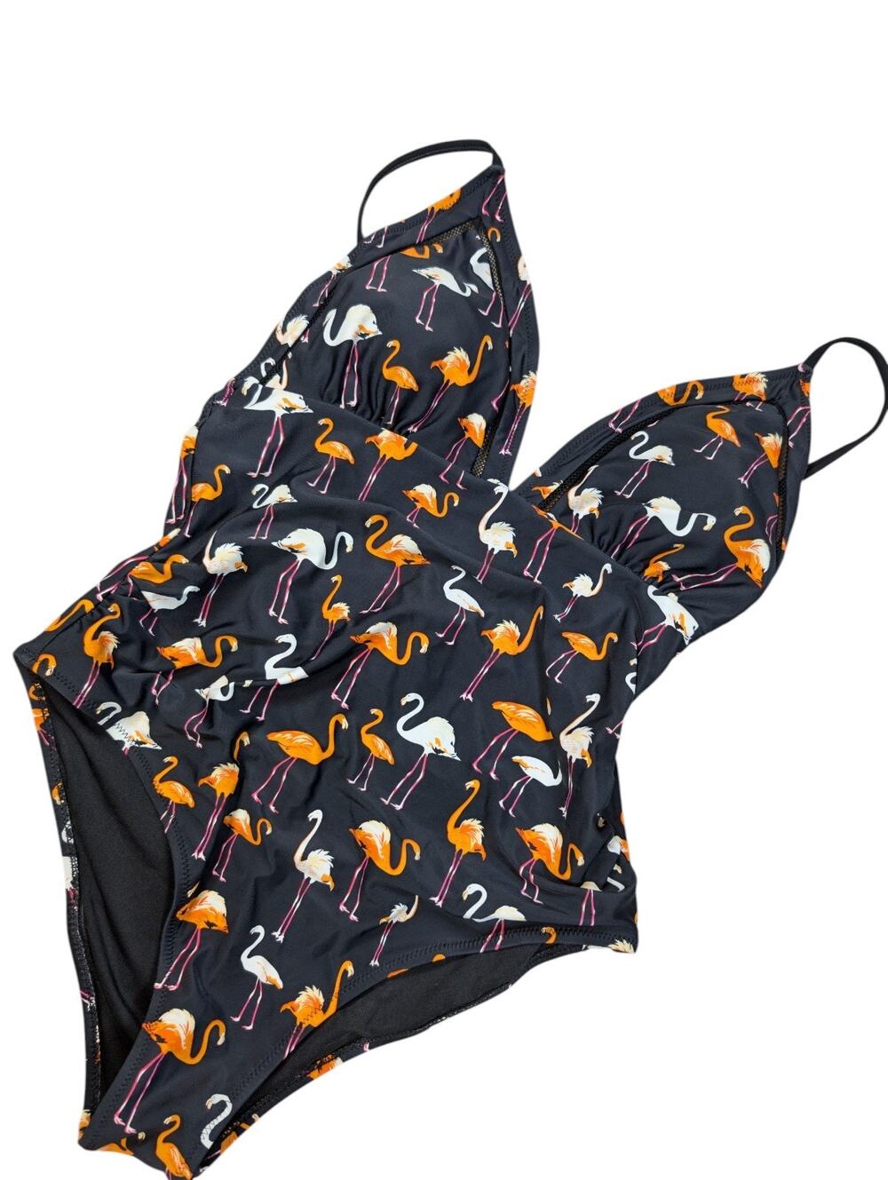 CupShe Live Life on the Beach Flamingo Black/Orange Swimsuit Sz. Large